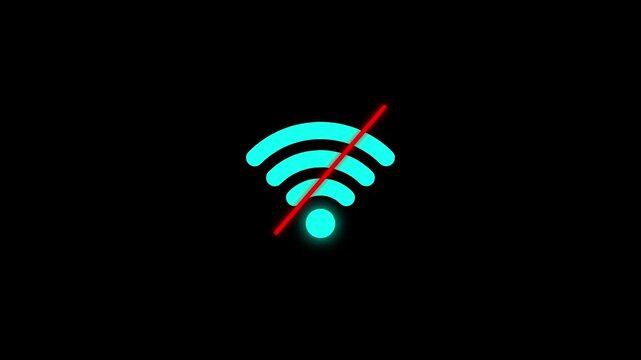 No wi-fi connection animation with red slash on black background