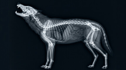 Fototapeta premium Realistic Xray Image of a Howling Wolf Showing Skeletal Anatomy and Internal Organs