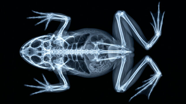 Realistic Xray View of a Frog Skeleton and Internal Organs on Black Background