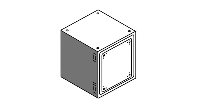 Grey portable industrial object with top surface screw details for modern tech equipment concepts and product prototyping purposes.
