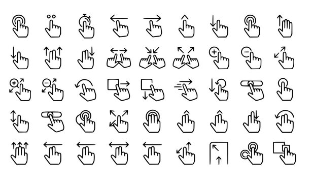 Touch gesture icons for user interface design and mobile app development