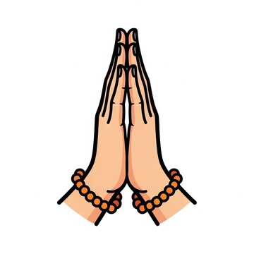 Prayer hands with beads for spiritual meditation and peace