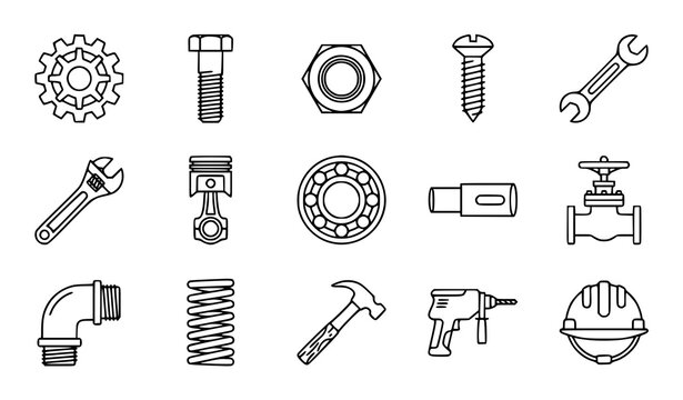 Collection of 15 industrial tools and hardware icons