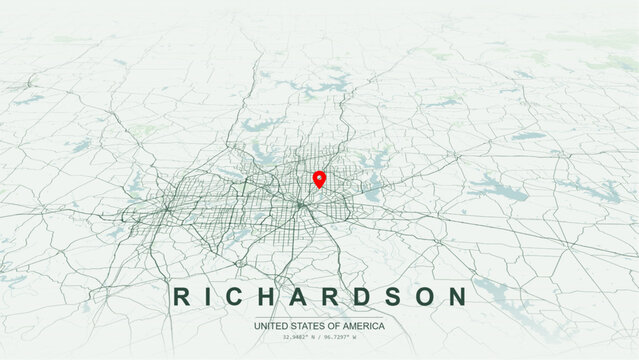 Modern minimalist vector map of Richardson, Texas, USA. High-quality scalable illustration of Richardson city grid, Interstate 75 Central Expressway for posters design.
