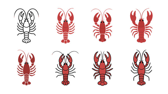 Set of lobster icons, vector illustration of crayfish vector