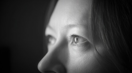 Fototapeta premium Close up of a persons face in black and white profile looking away