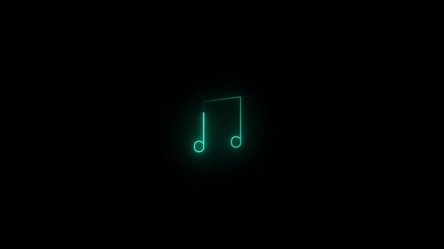 Dynamic neon aqua musical note animation - abstract cyberpunk eighth note outline and modern sound branding loop on black background.