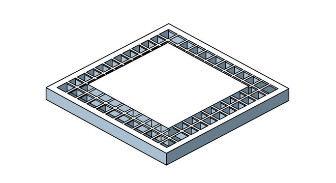 Complex three-dimensional square structure with repeating internal compartments rendered in cool blue tones for technical design and planning.