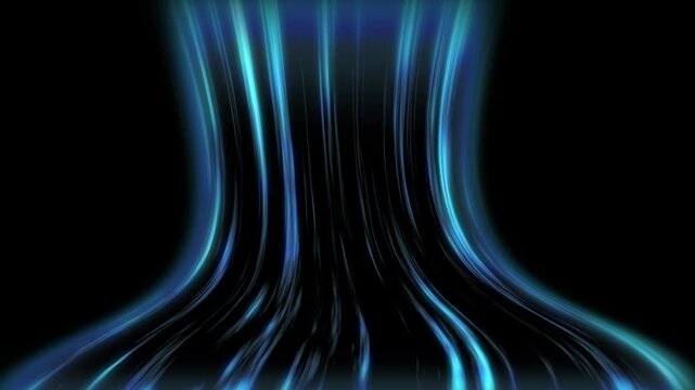 Creating windy light effects with line air flow, cold air flow from conditioner effect with blue rays, Blue wind blows waves, freezing wind waves air blowing animation on black background 4K
