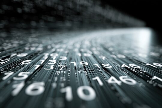 Abstract digital data stream with flowing numbers and futuristic technology concept