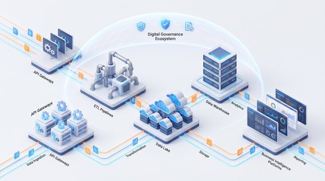 Isometric Enterprise Data Architecture for Governance and Lineage Tracking