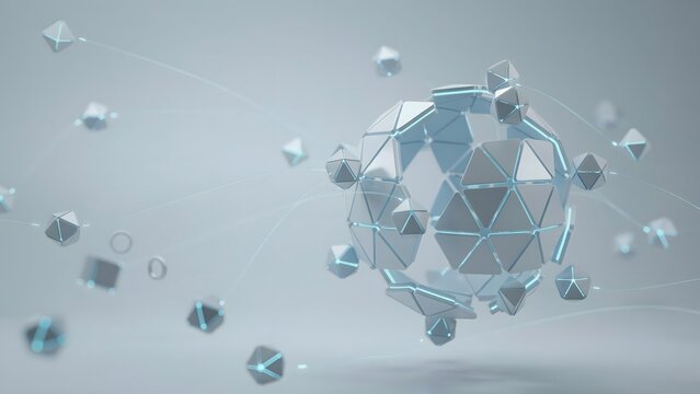 Floating geometric framework assembling in air - Ideal for organizational growth, scalable systems, or engineering design.