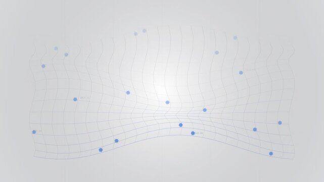Abstract network of glowing particles on a light gray background.