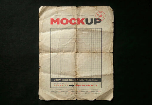 Old Paper Fold Marks Open Poster Mockup