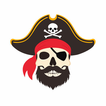 Pirate Skull with Eyepatch and Beard