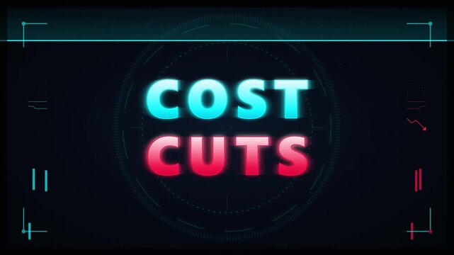 Cost cuts neon hud financial savings and budget reduction concept animation finance