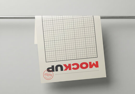 Paper Poster Hanging on Pole Bar Mockup