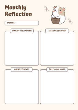  Cream and Brown Cute Illustration Monthly Reflection Planner.eps