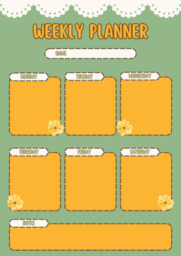 Green Orange Simple Cute Weekly Planner A4 Document.eps