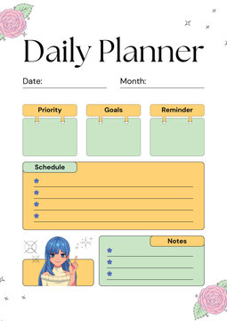 Green and Yellow Playful Illustration Daily Planner.eps
