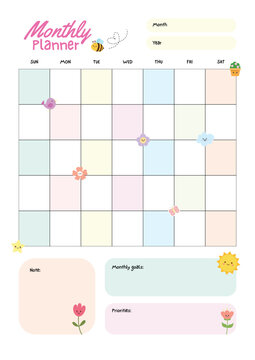 Pastel Illustrated Monthly Planner.eps