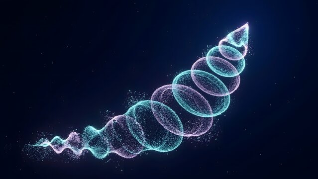 Abstract upward spiral made of light particles - Ideal for exponential growth, compounding success, or market trends.