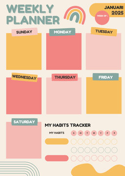 Yellow Cream Playfull Weekly Planner Printable A4.eps