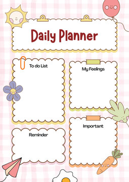 Pink Red and Yellow Playful Cute Daily Planner A4 Document.eps