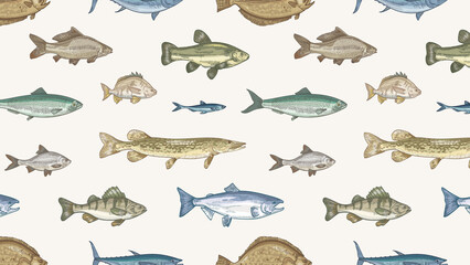 Watercolor fish pattern white background
