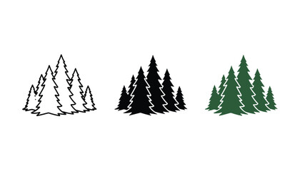 Obraz premium Group of pine trees in forest icon set for outdoor camping and nature conservation graphic projects