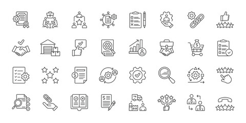 Naklejka na ściany i meble Vendor Assessment icons in line design. vendor assessment, supplier, evaluation, checklist, rating, contract, procurement on white background vector. Vendor Assessment editable stroke icons.