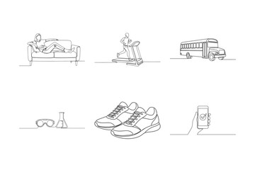 Naklejka premium line drawing of various everyday life and fitness icons