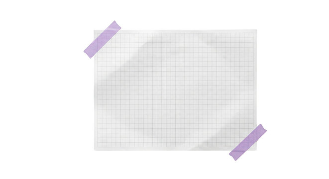 A sheet of graph paper taped with purple strips on a transparent background