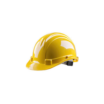 Yellow hard hat on transparent background for construction safety on site