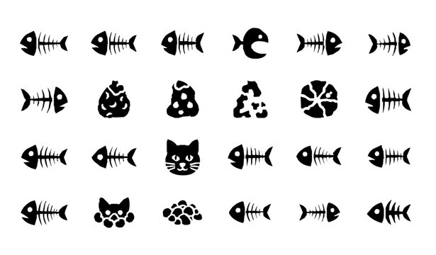 Fish Bone Icon Vector Illustration with Dead Fish Skeleton Symbol in Black Silhouette Style
