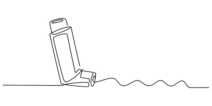 Asthma inhaler medical device drawn in a continuous single line style Vector, illustration