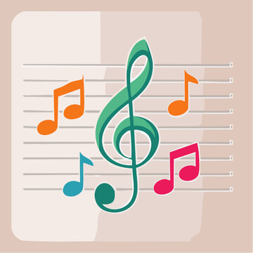Colorful Musical Notes and Treble Clef on Staff