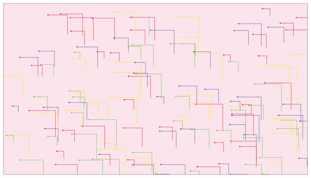 Abstract data visualization pattern with colorful right angles on pink.