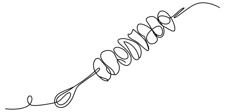 Continuous single line drawing of a delicious meat kebab skewer with grilled food chunks for a minimalist restaurant logo or culinary menu design element Vector, illustration