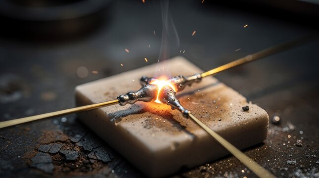 Intense Metal Welding Process with Bright Sparks and Glowing Heat