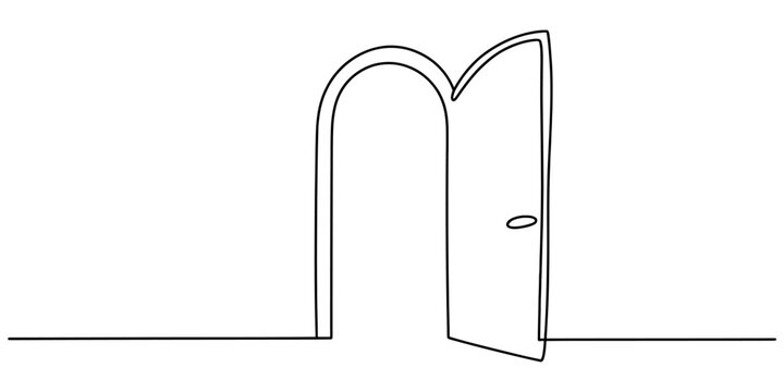 Continuous single line drawing of an open arched door showing a transition into a new opportunity or a doorway into a new beginning for success Vector, illustration