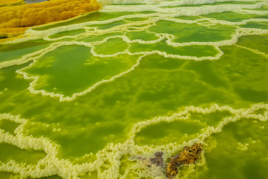 Acid pools and sulfur formations in the Dallol desert