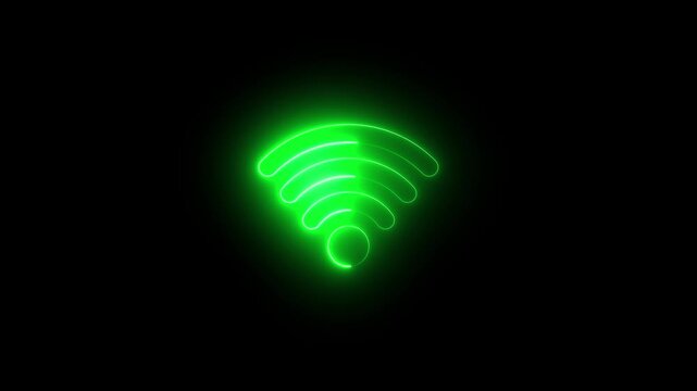  Neon digital wi-fi network icon. Animated wi-fi icon internet network symbol ,black background representing wireless internet connection,