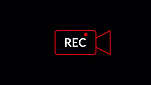 Animated recording camera icon with capture status indicator and modern media interface on dark background for video overlays