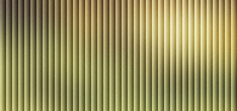 Corrugated metal texture with vertical ridges and golden light. Industrial steel background featuring parallel lines and metallic sheen. Ribbed aluminum surface for architectural design use.