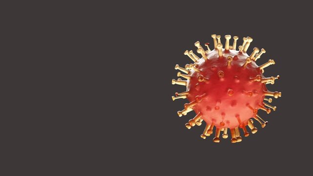 Rotating virus cell on dark gray background, seamless loop, 4K 3D animation