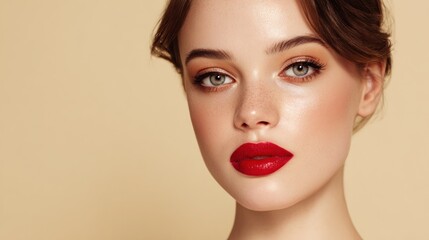Fototapeta premium Woman with bold red lipstick and makeup