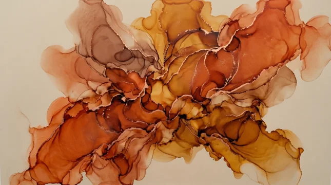 Abstract Rust Amber Alcohol Ink Fluid Art Copper Marble