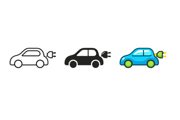 Naklejka premium Electric Car Evolution. Energy transition shown through an electric car with charging plug symbol, same geometry displayed side by