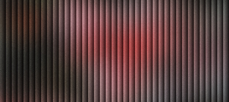 Industrial metal slats with red glow, vertical steel bars background for modern architectural design, dark metallic texture with atmospheric lighting, rhythmic iron paneling for tech backdrop.